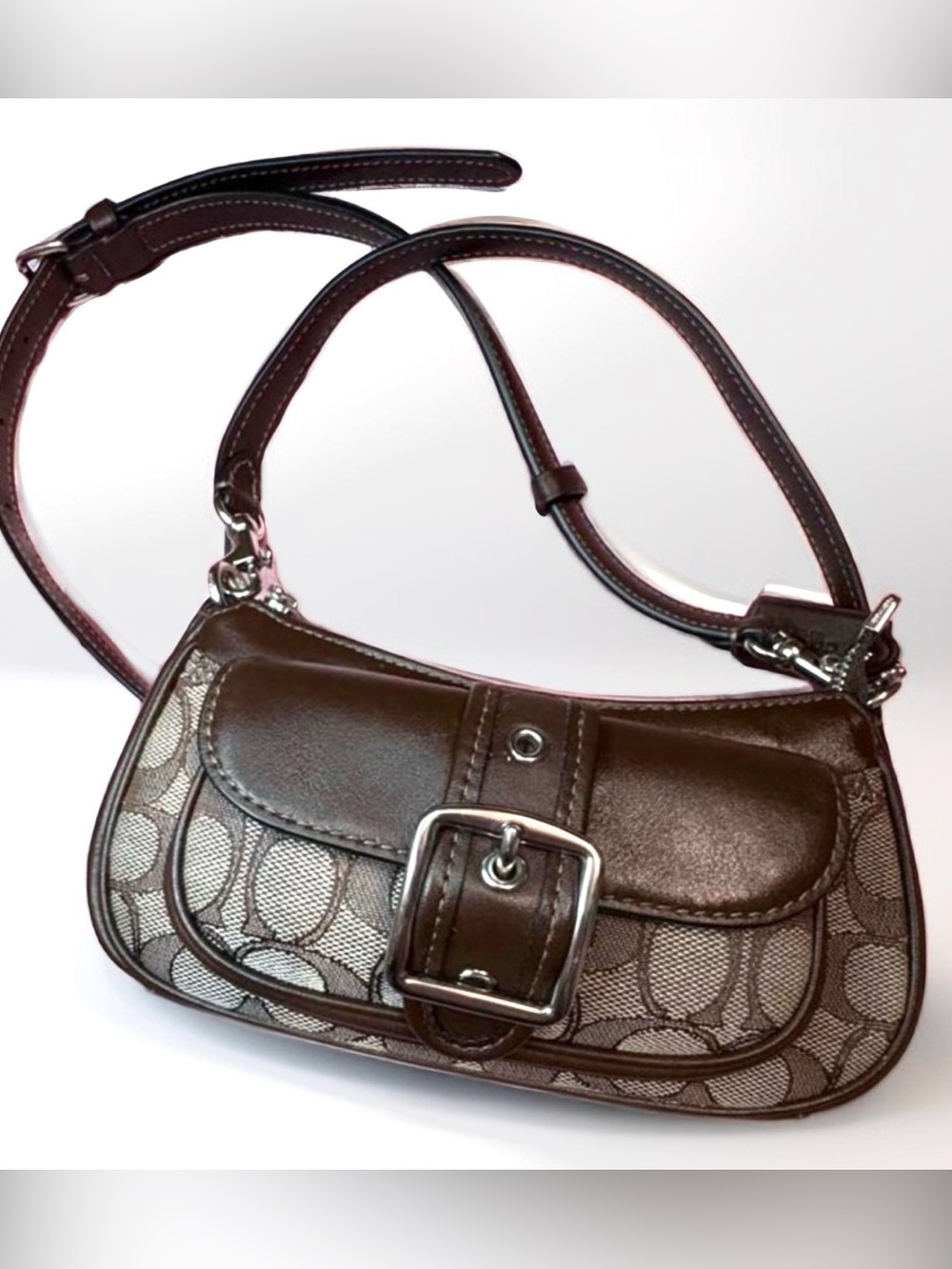 Coach Brown Canvas & Leather Buckle Shoulder Bag
